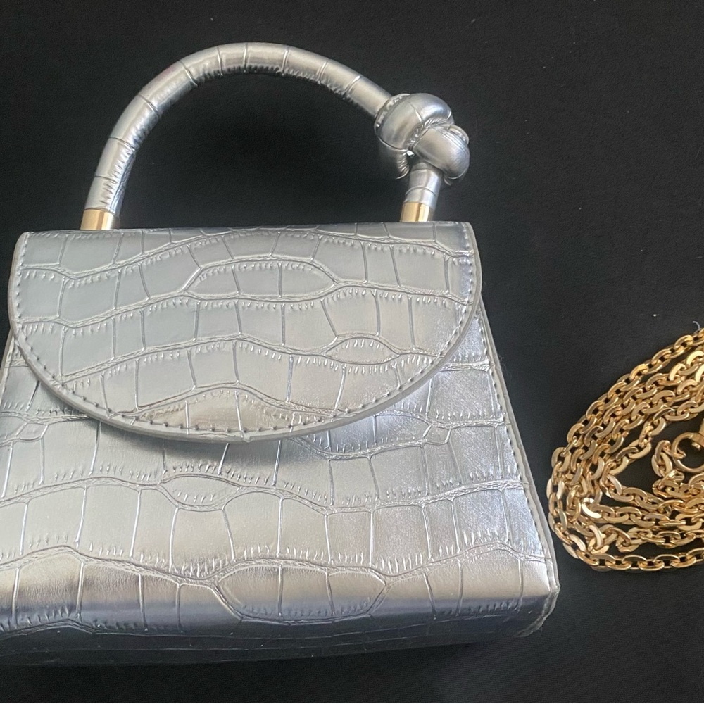 Silver Croc-Embossed Handbag - Picture 3 of 3